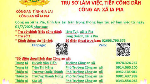 THÔNG BÁO TRỤ SỞ LÀM VIỆC, TIẾP CÔNG DÂN CÔNG AN XÃ IA PIA